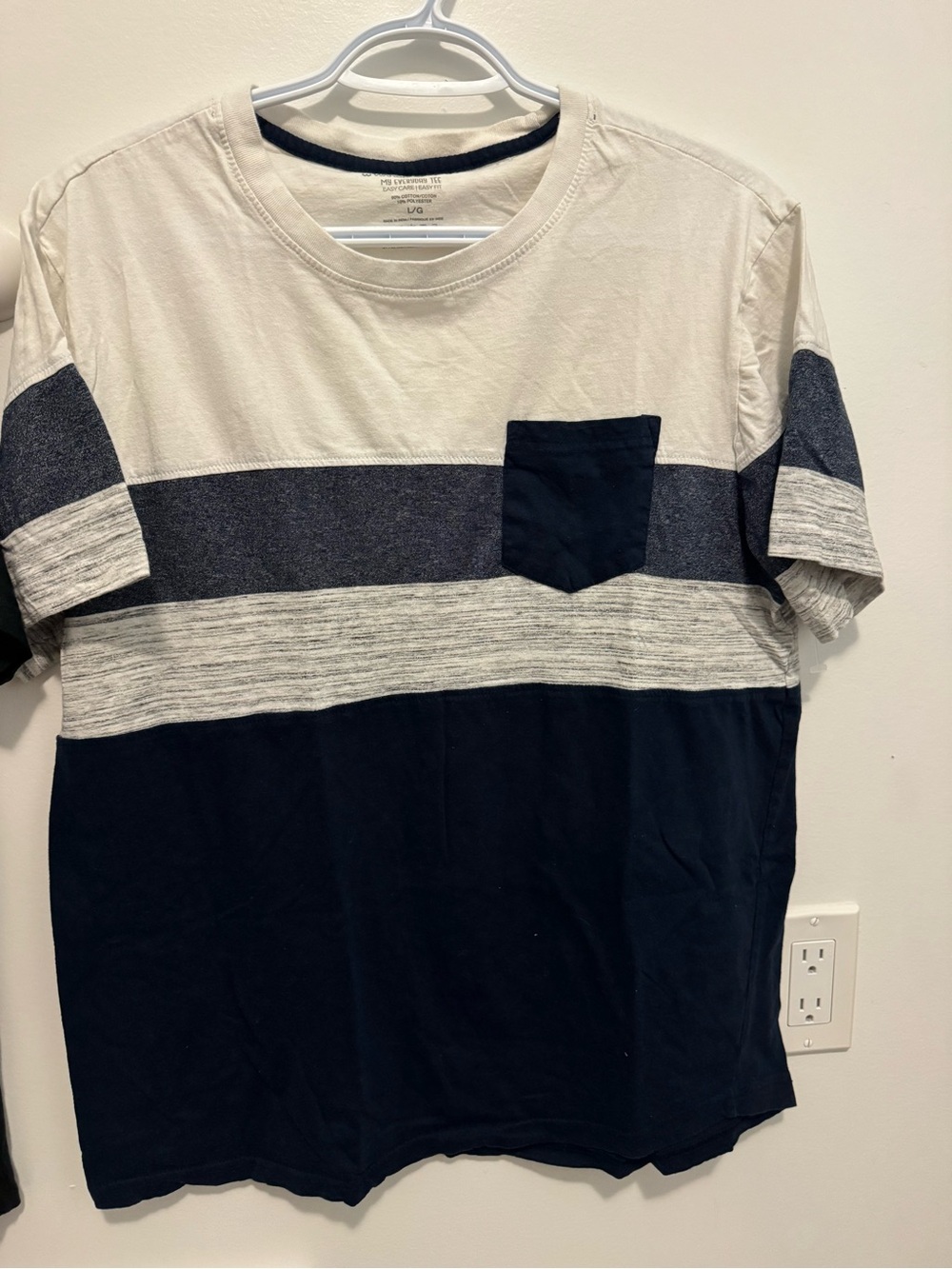 Warehouse Men's Short-Sleeve Stripe Pocket Tee - Navy & Cream